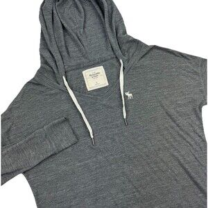 Abercrombie & Fitch Women’s Medium Gray V-Neck Hoodie Pullover Moose Logo